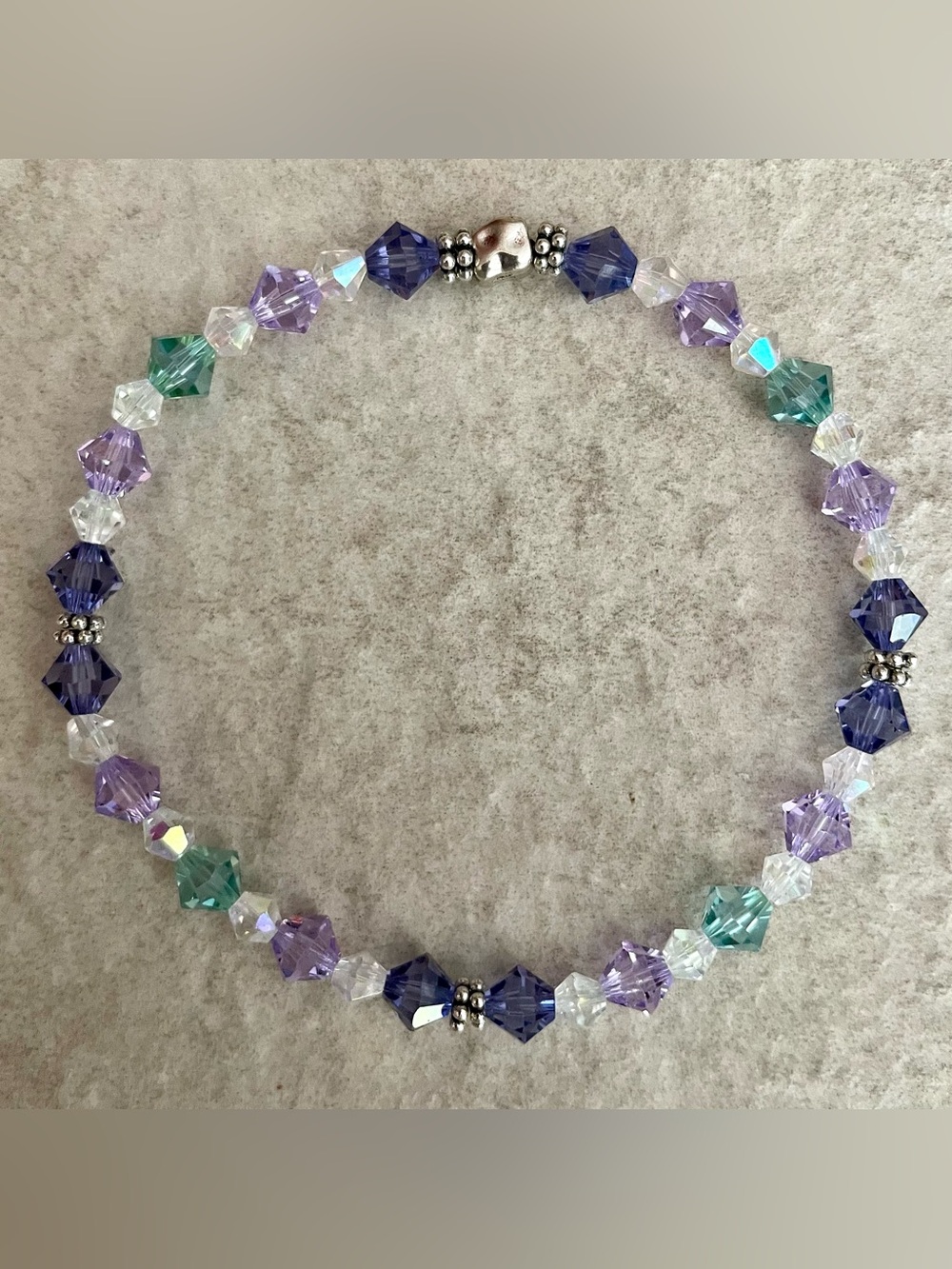 Handmade Wisteria Swarovski Bicone Crystal Antique Silver Stretch Bracelet -FIRM